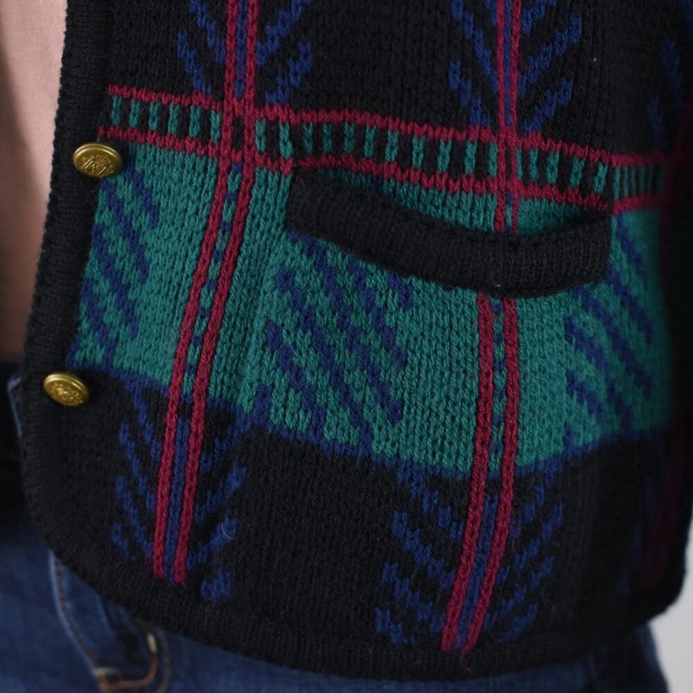 Tally-Ho Vintage 80s Plaid Cardigan, Black & Green, Women's Medium - Picture 7 of 10